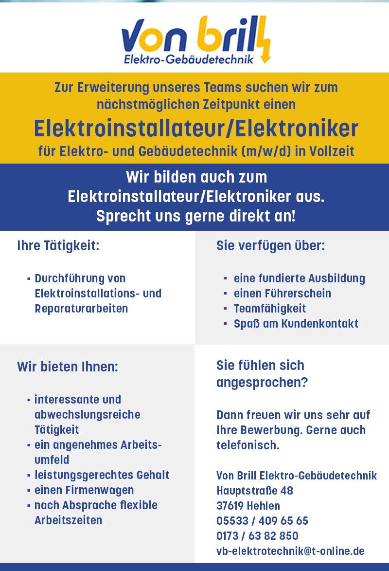 Wir suchen Elektroinstallateure und Elektroniker