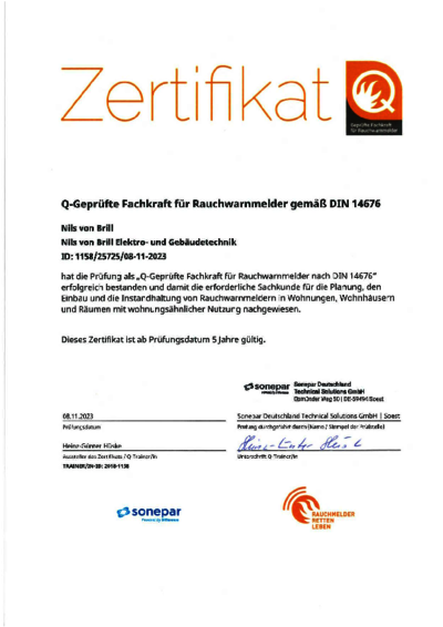 Q-Geprüfte Fachkraft für Rauchwarnmelder