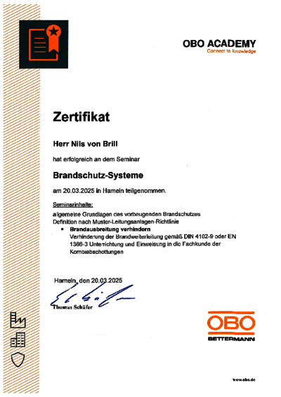 Zertifikat Brandschutz-Systeme